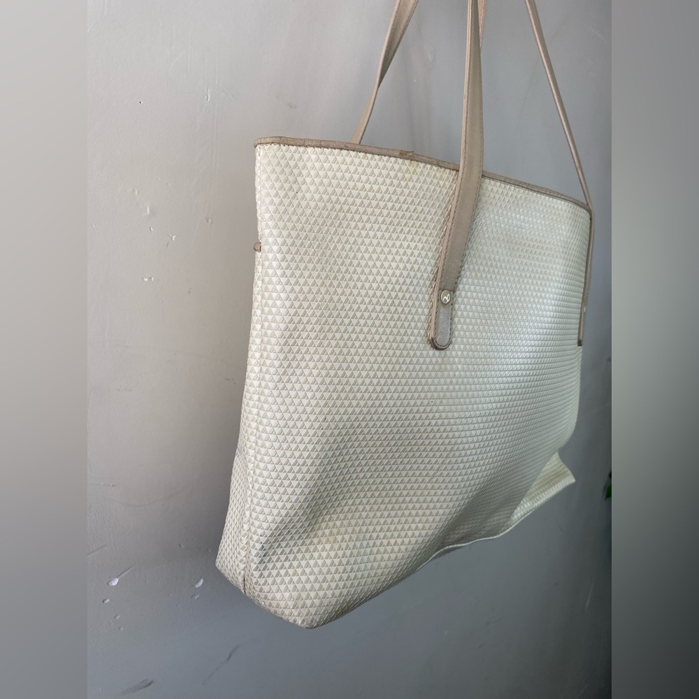 Vintage 1983 Liz Claiborne Textured Tote Bag Cream Tan - Picture 4 of 14